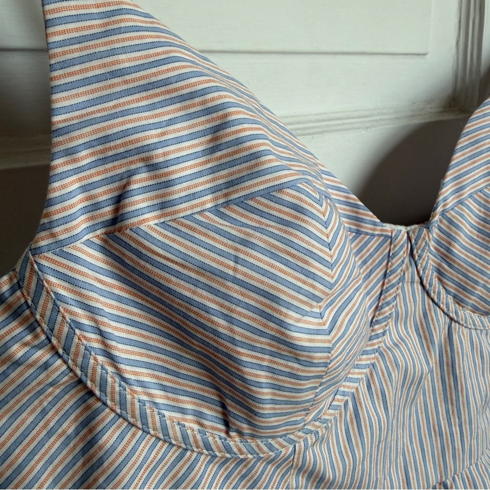 Zara Blue Navy White Burnt Red Peplum Cami Women’s Striped Top NWT XL 2924/182 - Picture 7 of 13